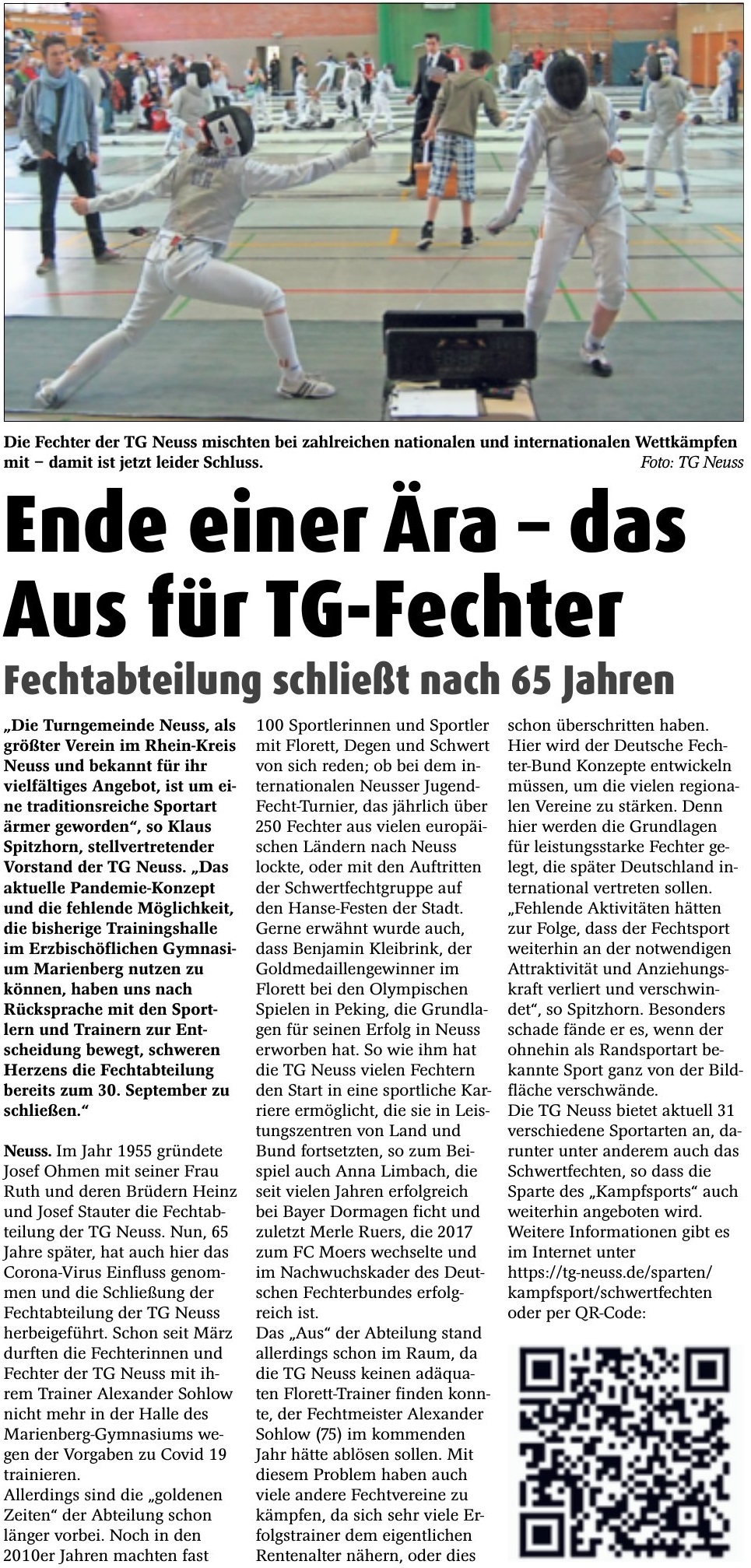 Read more about the article Das Aus für TG-Fechter
