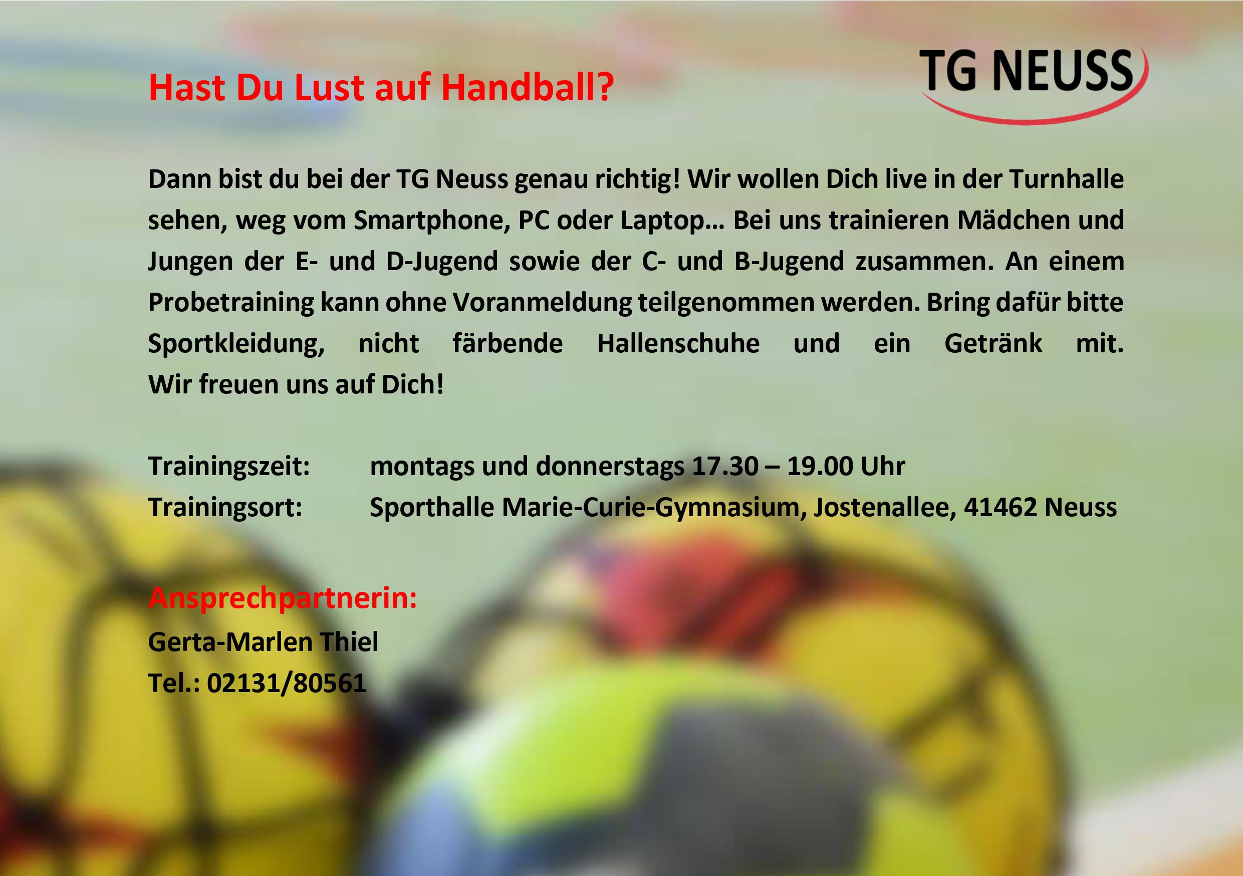 You are currently viewing Handball bei der TG Neuss
