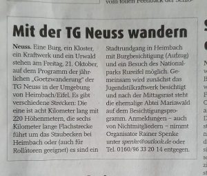 Read more about the article Turngemeinde Neuss lädt zur Wanderung ein