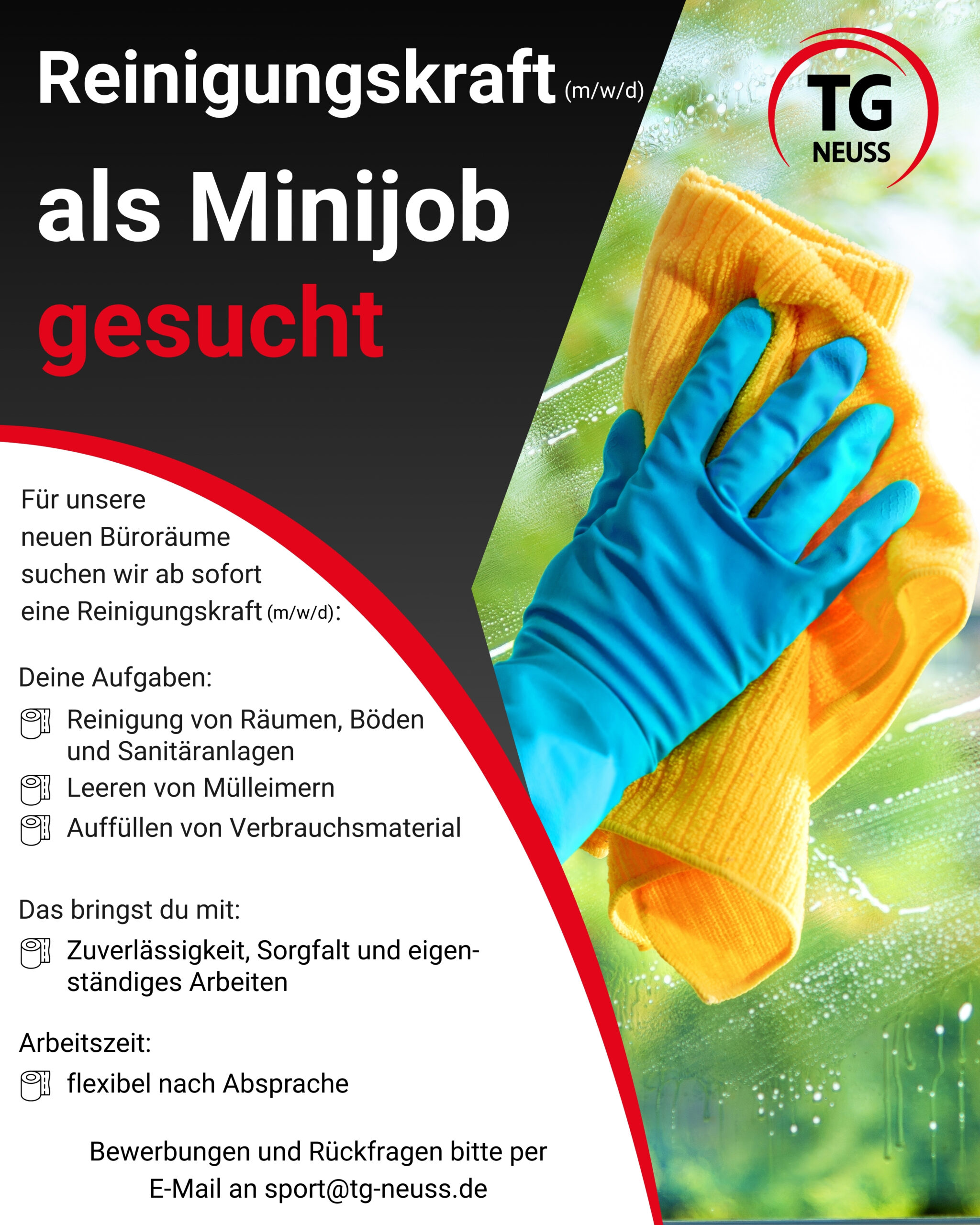 Du betrachtest gerade Reinigungskraft (m/w/d) gesucht!