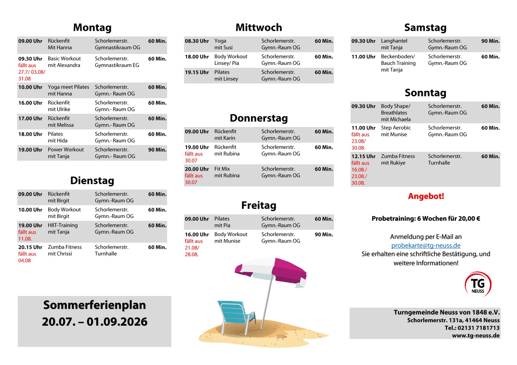 Mehr über den Artikel erfahren Sommerferienplan 20.07 – 01.09.2026